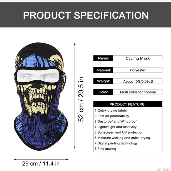 Tactical Skull Ghost Printed Full Face Mask Balaclava Halloween Ski Motorcycle - Picture 6 of 6